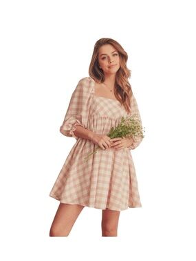 Storia Jolene gingham puff sleeve baby doll dress - large